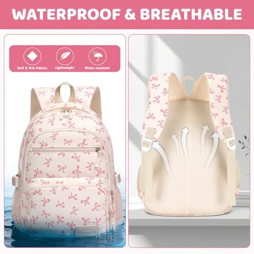 Aucuu Aesthetic School Bag for Girls, 3PCS Bow School Bags, Cute Backpack Sets, School Bag with Crossbody Bag & Wallet, Water Resistant Lightweight Bookbag, Kawaii Rucksack for Teens Girls Boys — view 5