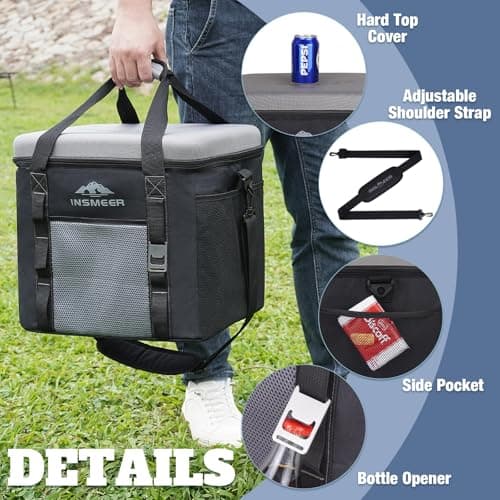 INSMEER Large Cool Bag 40 L, 60 Cans Cool Bag Foldable with Hard EVA Top for Drinks, Waterproof Cooler Bag Medium, Cool Box, Insulated Bag, Thermal Picnic Bag for 4 Camping, Beach, Travel — view 3