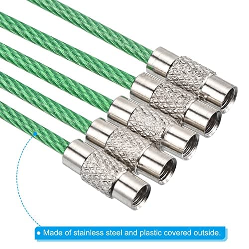PATIKIL 6 Inch Length Wire Keychain Cable, 5 Pack Stainless Steel Key Ring Loop for Outdoor Hiking Sport, Green — view 4