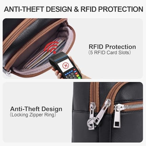 Lexiyat Anti Theft Crossbody Bags for Women Travel Chest Sling Bag Leather Handbags Fanny Pack Blackwithbrown — view 3