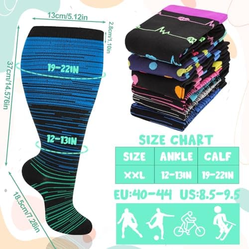 Zuimei 6 Pair Women Plus Size Leg Compression Socks Wide Calf Compression Support Socks for Women Ideal for Flight Travel Varicose Veins 3XL — view 4