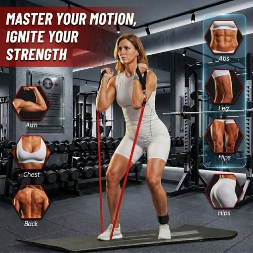 Resistance Bands Set, 5 Resistance Levels Exercise Bands for Men & Women, Pilates Bands for Fitness, Yoga, Strength Training & Home Gym with Door Anchor, Handles & Carry Bag — view 5