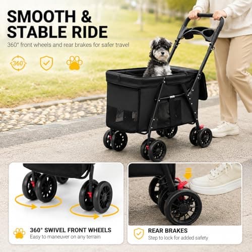 GiHaood Dog Pram for Medium Dogs (20kg), 4 Wheel Foldable Pet Pushchair — view 6