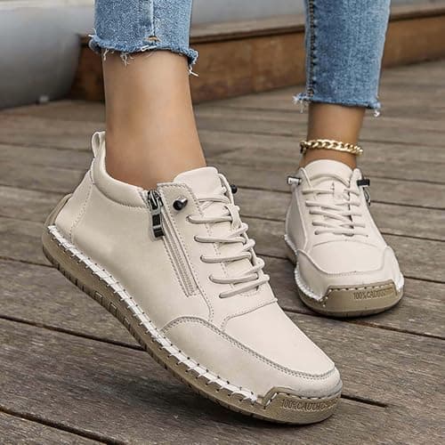 Orthopedic Trainers for Women Trainers with Side Zip Outdoor Casual Driving and Walking Shoes Comfy Shoes for Women and Mens Loafers Outdoor Non Slip Hiking Sneakers (01-Beige, 9) — view 2