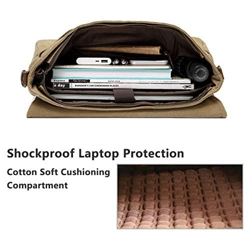 VASCHY Messenger Bag Mens, Vintage Water Resistant Waxed Canvas 15.6 inch Laptop Shoulder Bag Briefcase Satchel with Padded Shoulder Strap and Luggage Sleeve(Khaki) — view 4