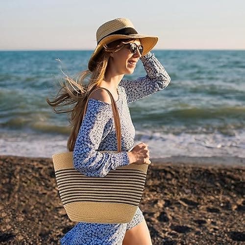 Kayiete Straw Beach Bag,Summer Beach Bag Tote Bag Large Size Straw Shoulder Bag with Zipper Perfect for women Summer Vacation — view 3
