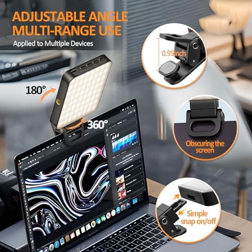 128 LED Rechargeable Portable Selfie Light Video Conference Lighting with Clip and Camera Tripod Adapter, 3 Lighting Modes, for Laptop/Phone, iPhone Camera, Youtube, TikTok, Makeup Vlog — view 3