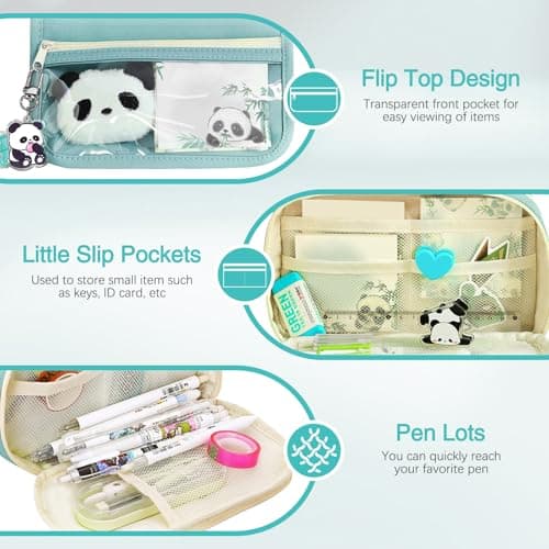 TIECHI Large Capacity Pencil Case, Clear Pencil Case with Compartments, Oxford Fabric Stationery Set for Girls Boys, Cute Pencil Cases for School Supplies, Back to School Stationery Supplies (Blue) — view 3