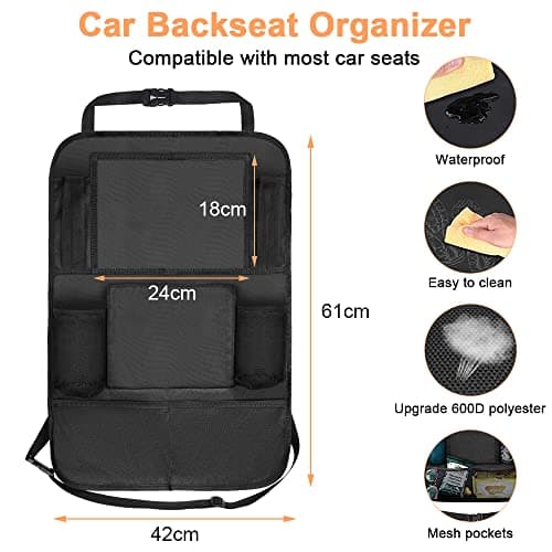 URAQT Car Organiser Car Seat Organiser, Car Back Seat Organizer for Kids, Kick Mats Back Seat Protector with 10 Inch Touch Screen Tablet Holder, 8 Pockets, Kids Toy Storage, Black (2 pc) — view 2