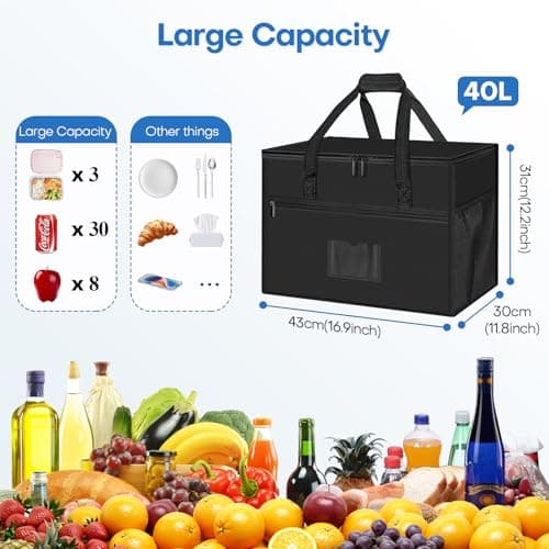 Large Cool Bag, 40L Insulated Cooler Bag, Reusable Grocery Shopping Bags, Foldable Soft Cooler with Reinforced Handles - Thermal Food Delivery Bags for Picnic,Beach, Travel, Camping, BBQ — view 2