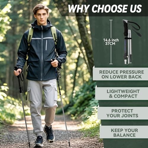 Folding Walking Sticks for Men and Women,2-Pack Adjustable Poles for Hiking — view 6