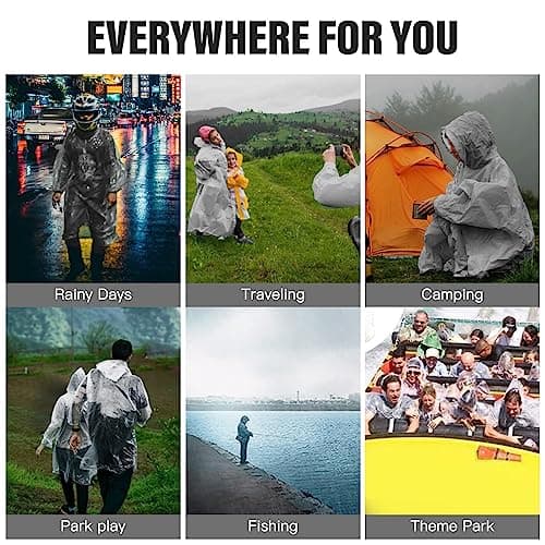 4 Pack Ponchos Waterproof with Sleeves and Drawstring Hood, Thickened Portable Adult Disposable Waterproof Poncho, Clear Raincoat Ideal for Festival Waterproofing, Theme Parks, Emergency, Camping — view 4