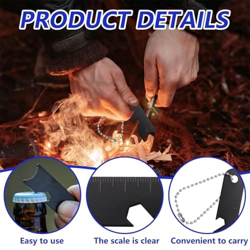 Eowppue Flint Scrapers 10 Pack, High Carbon Steel Fire Starter Strikers with Serrated Edge, Bottle Opener and Ball Chain, Compact 10 g Camping Hiking Survival Gear — view 5