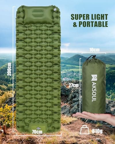 AKSOUL Self Inflating Sleeping Camping Mat: Lightweight & Compact Air Inflatable Camp Mattress with Built-in Foot Pump Thick Bed Roll Sleep Pad for Hiking BackpackingTravel — view 6