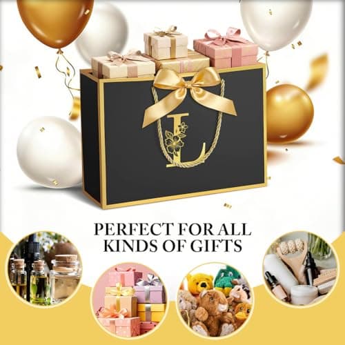Vicloon Black Letter Birthday Gift Bag, 28 * 20 * 10cm Luxury Baby Girl Gift Bag with Handles and Gifts Card and Tissue Paper for Girls Womens Wedding Party Christmas Valentines Black L — view 4