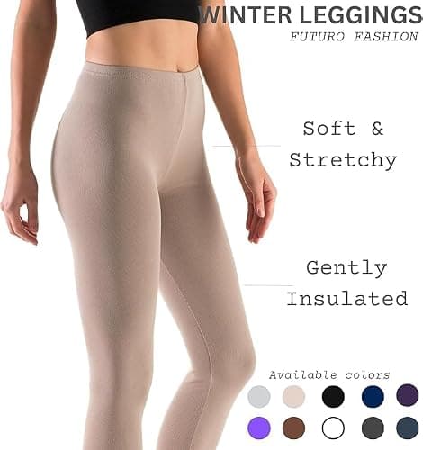 FUTURO FASHION Winter Fleece Lined Leggings for Women Thermal Warm Leggings for Women UK Fleece Lined Ladies Pants Elastic Mid Waisted Daily Yoga Gym Hiking Women's Leggings, Size 8-28 Beige — view 5