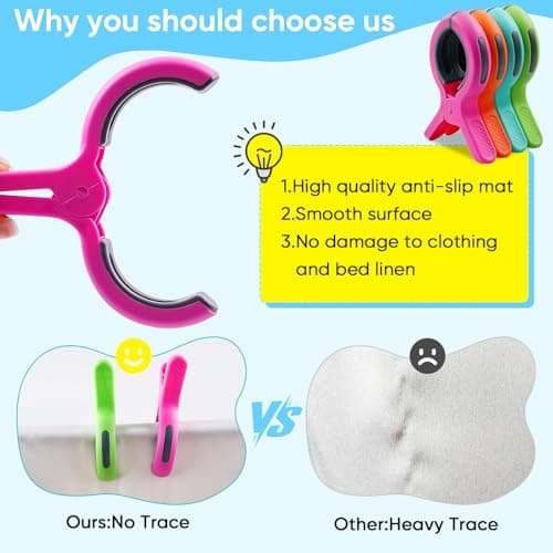 8 Pcs Large Beach Towel Clips for Sun Loungers, 4 Inch Clothes Pegs Extra Strong, Windproof Laundry Clips Towel Clips for Beach Loungers, Keep Your Towel from Blowing Away, 4 Bright Colors — view 4