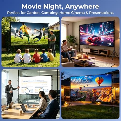 HOPFROG 120 Inch Projector Screen with Stand, 4K HD Wrinkle-Free Portable Movie Screen, 5-Min Easy Setup for Outdoor Backyard Movie Nights & Camping, Includes Carry Bag & Windproof Sandbags — view 2