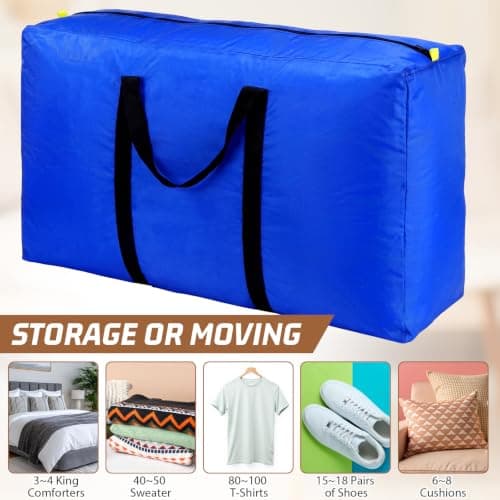 Abbylike 12 Pack 26gal/100l Extra Large Moving Bags Bulk Heavy Duty Space Saving Oversized Duffle Storage Tote Bags with Handle and Zippers for Travel Blanket Clothes Quilt(Black Blue) — view 4