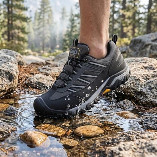 Men's Waterproof Hiking Shoes Low Top Trekking Shoes Anti Slip Breathable Outdoor Trails Camping Walking Grey 9 UK — view 2