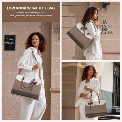 LOVEVOOK Laptop Handbags for Women, 15.6 Inch Ladies Work Bags Large Tote Bags with Compartments, PU Leather Womens Handbag Shoulder Bag for Office School Teacher Shopping Business — view 2