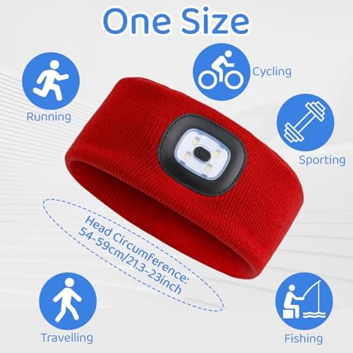 Xerteam LED Lighted Headband, USB Rechargeable Night Running Headlamp Running Lights for Runners with 4 LED, Head Torch Stretchy Waterproof, Hands Free Flashlight for Runners Dog Walking Hiking (Red) — view 2