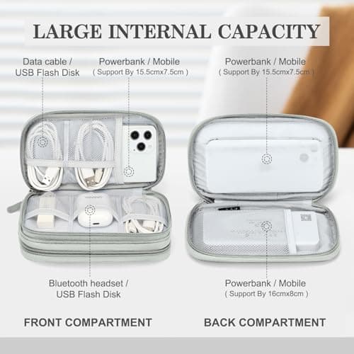 FYY Travel Cable Organiser, Electronics Accessories Bag, Waterproof Tech Storage Pouch, 2-Layer Universal Carry Case for Charger, Power Bank, USB Drive S-Grey — view 3