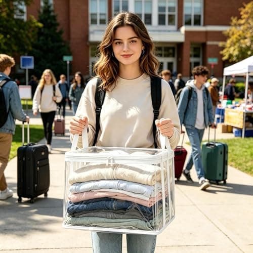 Yrrtyuo Clear Zippered Storage Bags - 4-Piece Foldable Waterproof Reusable Bins,Clear Packing Bags Storage Bins with Lids,for Under Bed Pantry Home Clothing Toy Shoe Blanket — view 2