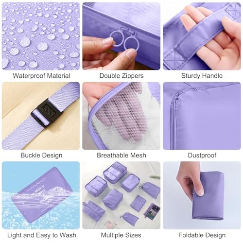 10pcs Packing Cubes for Suitcases, Travel Organiser Packing Bags for Clothes Shoes Toiletries Travel Luggage Organizers Storage Bags (Deep Purple) — view 5