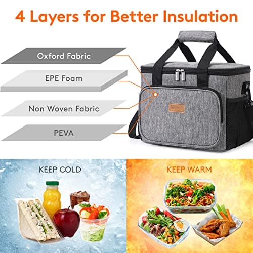 Lifewit Lunch Bag 15L 24 Can Insulated Lunch Box Soft Cooler Cooling Tote for Adult Men Women, Grey — view 5