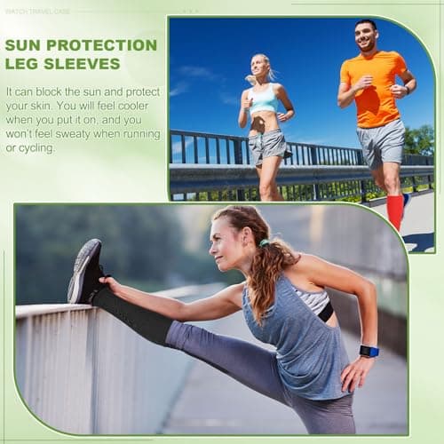 YELARXI Sun Protection Leg Sleeves, Sports Compression Leg Cooling Ice Silk Sleeves with Anti-slip Silicone Strips, Black/Dark Purple&Polyester&2Piar-Fitting for(Running Cycling Football) — view 4