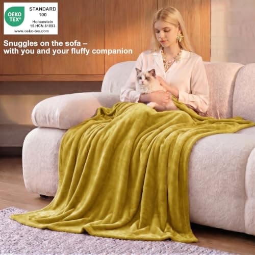 WAVVE Yellow Throw, Fleece Blanket Sofa Throw Mustard 4ft x 5ft - Fluffy Soft Warm Versatile Blanket for Sofa/Couch/Bed Throw/Single Size Mustard,130x150 — view 2