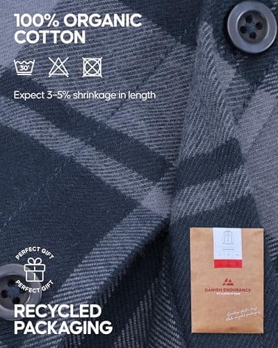 DANISH ENDURANCE Flannel Shirt Men, 100% Organic Cotton Brushed Flannel Shirt, Relaxed Fit, Long Sleeve Navy M — view 5