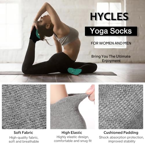 HYCLES 4 Pairs Non Slip Yoga Socks with Grip -Pilates Socks for Men and Women Anti Slip Grippy Socks for Yoga, Pilates, Barre, Home, Hospital UK 4-7 — view 3