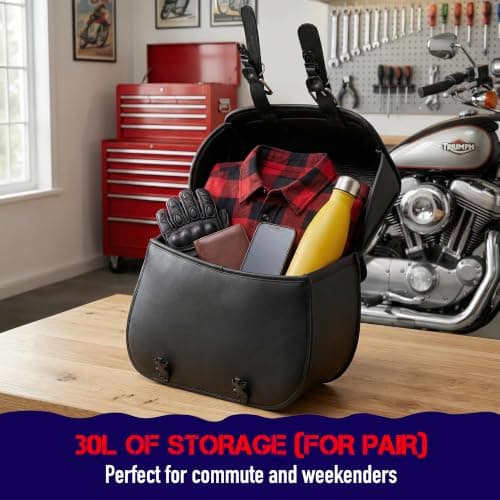 Nomad Leather Motorcycle Saddlebags Large Quick-Easy Universal Fit Throw Over Saddle Bags Cruiser Biker Side Bags (Black) — view 3