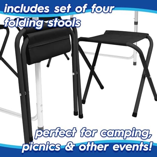 Harbour Housewares 120cm (4ft) Height Adjustable Aluminium Folding Picnic Table with 4 Chairs - Black - 4-Seater Foldable Portable Outdoor Garden Patio Camping BBQ Dining Trestle Furniture — view 6