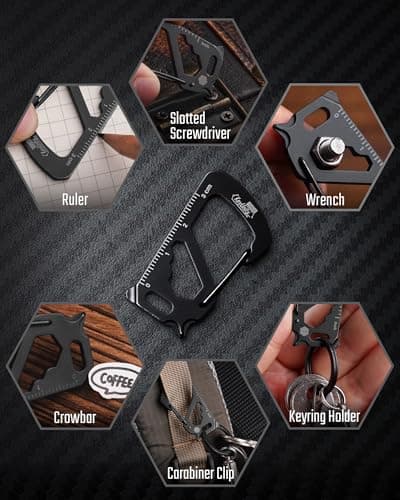 KeyUnity KS00S Carabiner Clip Multitool Stainless Steel 7 Tools in 1,Quick Release Clasp,Wrench,Cross Screwdriver, Slotted Screwdriver,Bottle Opener,Ruler,Key Holder (PVD Black,Small) — view 5