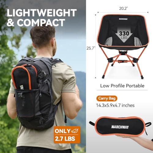 MARCHWAY Lightweight Folding Camping Chair with Spring Lock, Stable Compact Portable for Outdoor Camp, Travel, Beach, Picnic, Festival, Hiking, Backpacking (Orange) — view 3