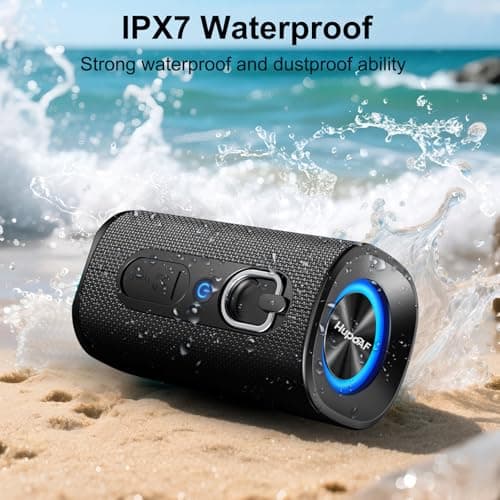 Bluetooth 5.4 Speaker Portable Wireless Speaker with Stereo Sound, Extra Bass, IPX7 Waterproof shower speaker, 15H Playtime, Built-In Mic, Durable Loud Outdoor Speaker for Travel, Sport, Gift, Black — view 5
