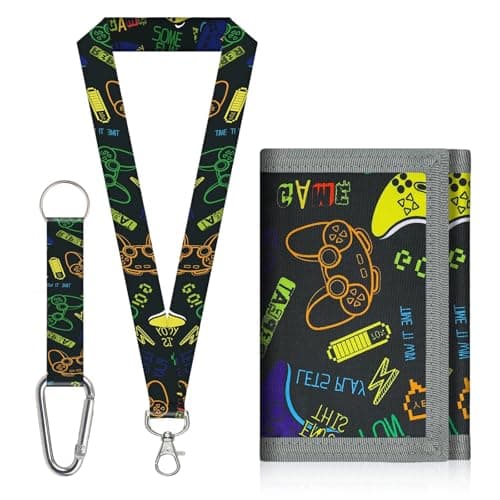Aucuu Kids Wallet, Cartoon Waterproof Wallet, Trifold Wallets with Card Slots Lanyard, Travel Document Wallets for Teenagers Boys Girls for School, Travel, Birthday Gifts (Game Console)