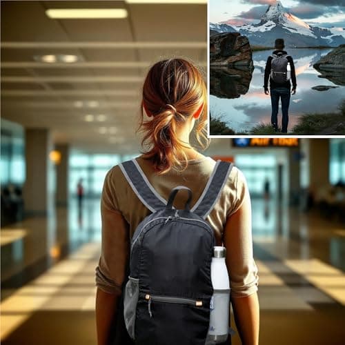 OW-Travel Lightweight Foldable Backpack, Packable Daypack 20l Black — view 3