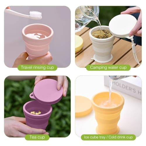 2 Pack Silicone Collapsible Travel Cup,Foldable Camping & Collapsible Coffee Cup,Expandable Silicone Drinking Mug with Lid,BPA Free Portable Pocket Cup for Hiking Travel Outdoor (Dark purple) — view 3