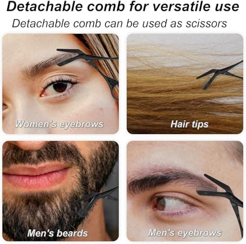 Black Stainless Steel Eyebrow Scissors for Women, Professional Non-Slip Finger Grips Eyebrow Scissors, Eyebrow Trimmer with Comb for Women Men, Suitable for Home, Travel and Salon Use — view 6