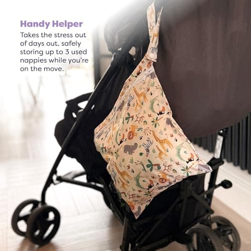 Bambino Mio Waterproof Wet, Dry Bag for Cloth Nappies, (Safari Squad) Swimwear & Essentials – Holds 3 Nappies | 29.5cm x 28.5cm, Baby & Toddler — view 3