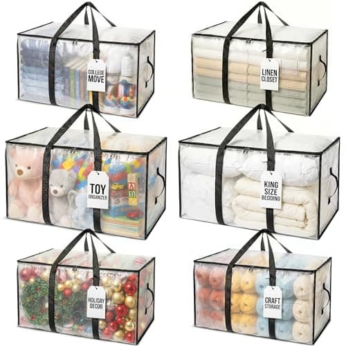 ClearSpace Heavy Duty Moving Bags or Storage Bins with Lids, Clear, 6 Pack