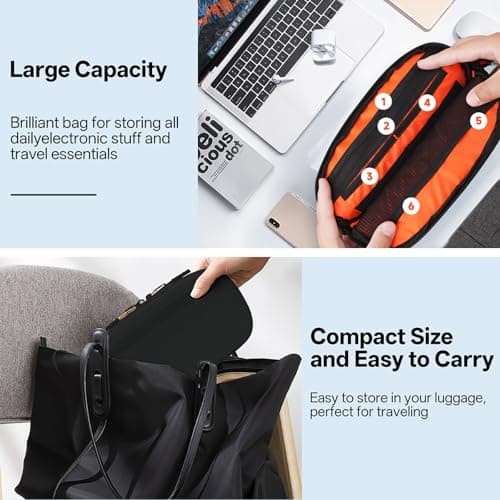 Teskyer Cable Organizer Bag - Portable, Waterproof, Compact Design, Travel Organiser, Travel Accessories, 23 x 13 x 5 cm, Black — view 5
