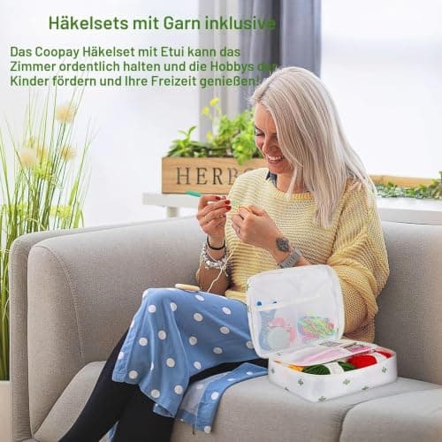 Coopay Crochet Starter Kit for Beginners Adults, Includes Ergonomic Metal Crochet Hooks 0.6mm to 6mm, Accessories and Cactus Case, Knitting Set with Wool and Needles — view 4