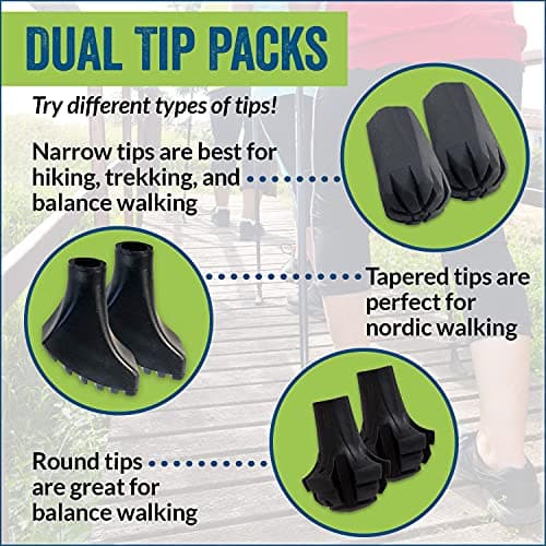 Four Pack of Extra Durable Rubber Replacement Tips (Replacement Feet/Paws/Ferrules/Caps) for Trekking Poles - Fits All Standard Hiking and Walking Poles (Round (2) & Medium Tapered (2), 4 Pack) — view 2