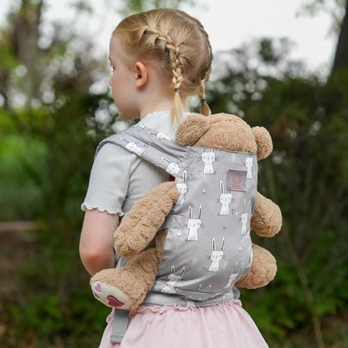 GAGAKU Baby Doll Carrier for Kids, Baby Carrier for Dolls, Reborn Baby Dolls Accessories, Doll Carriers with Adjustable Straps for Little Girls, Grey - Rabbit — view 3