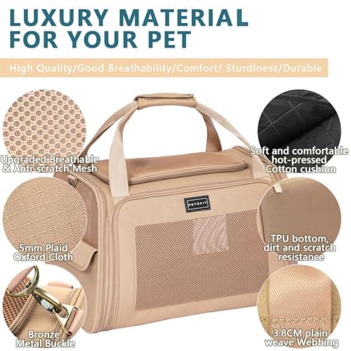 Petsfit Cat Carrier Soft Sided Travel Carrier, Dog Carriers with Expandable mat and Quadrangle Oxford Fabric Mesh, Portable Dog Bag with Upgraded Large Space, Khaki — view 2